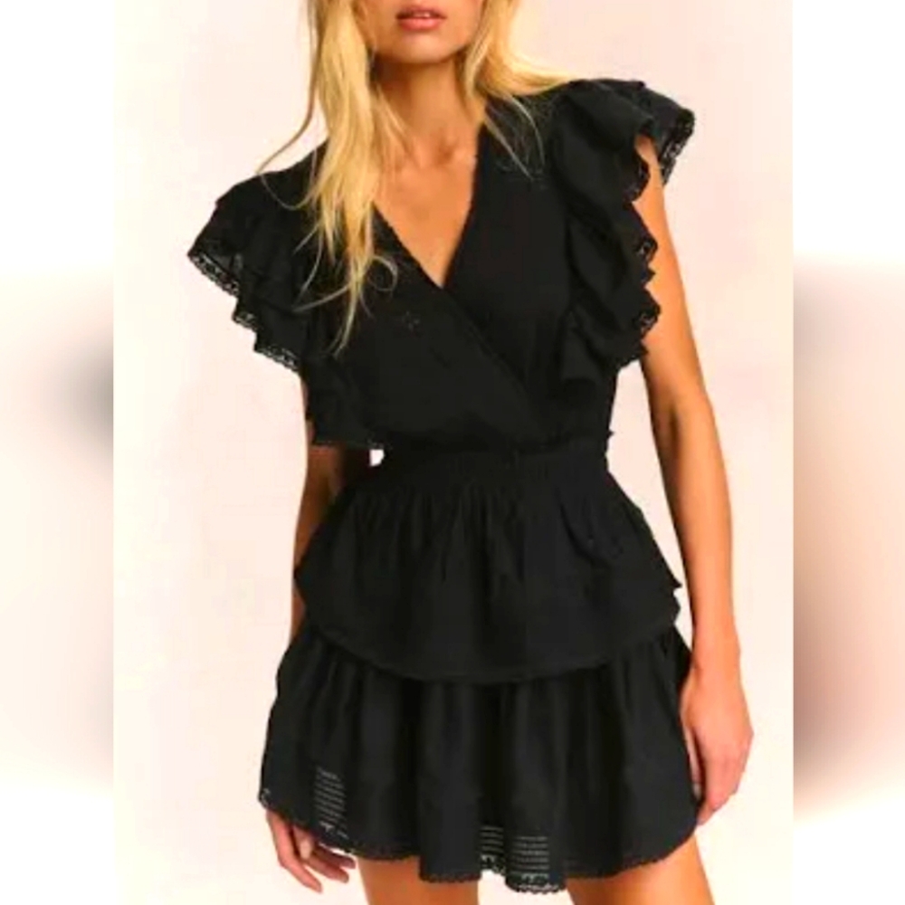LOVESHACK FANCY NATASHA DRESD SIZE LARGE Elegant Eyelet Black Ruffle Dress